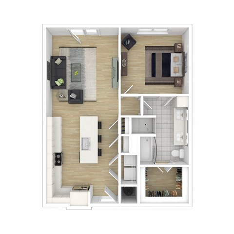 a floor plan of a bedroom with a bathroom and a living room